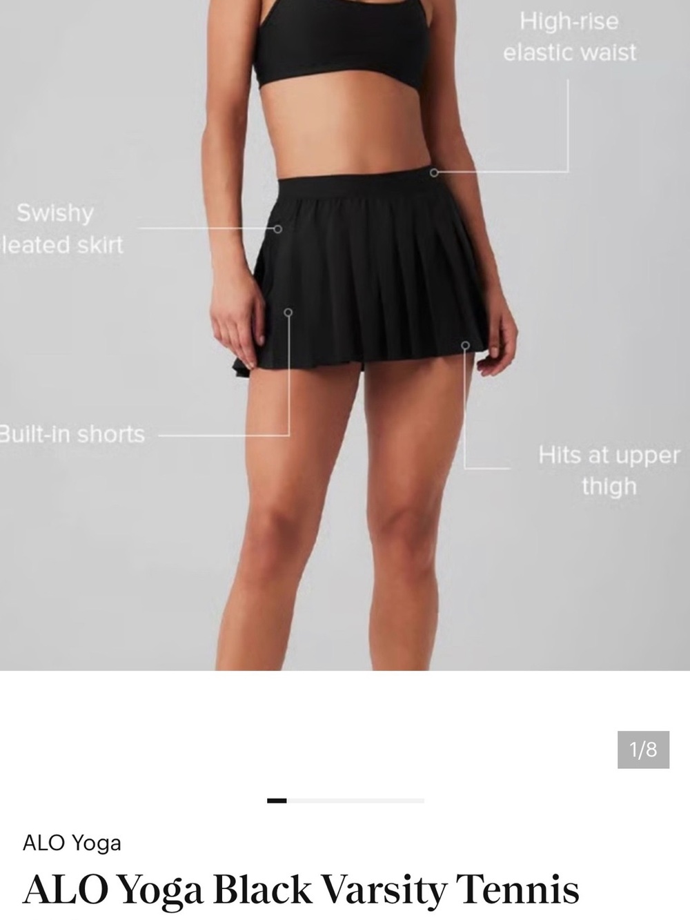ALO Yoga Black Pleated Tennis Skirt